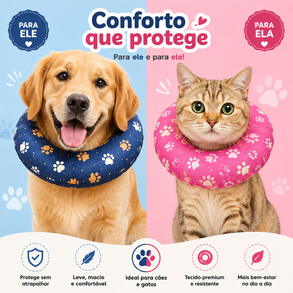 Colar Elizabetano Fofinho Macho e Femea Pós Operatório  Conforto e proteção cães e gatos TocFricot