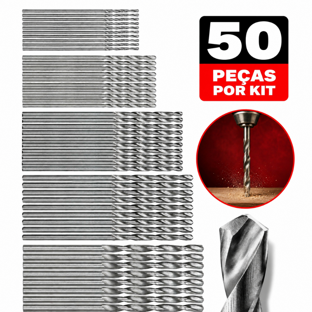 Kit 50 Brocas Aço Rápido HSS 1mm 1,5mm 2mm 2,5mm 3mm Furadeira  para Metal Madeira MDF Alumínio