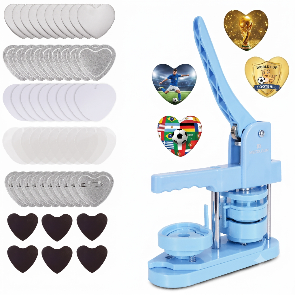MECOLOUR 57x52mm Conjunto De Máquina Para Fabricar Crachás Giratórios Em Forma De Coração ,100 peças Consumíveis
