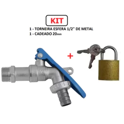 Kit 1 Torneira Esfera Porta Cadeado 1/2" Metal + 1 Cadeado 20mm