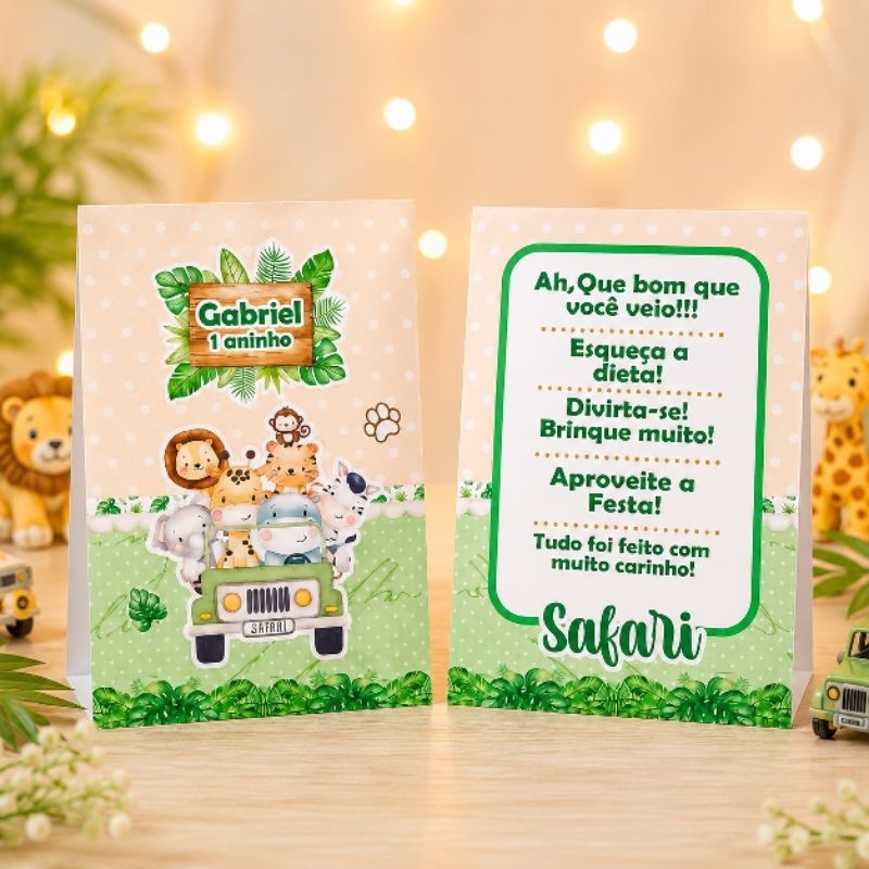 Kit Plaquinha de Agradecimento Safári Baby - Centro de Mesa - Personalizado - Lembrancinha - Aniversário - Decoração