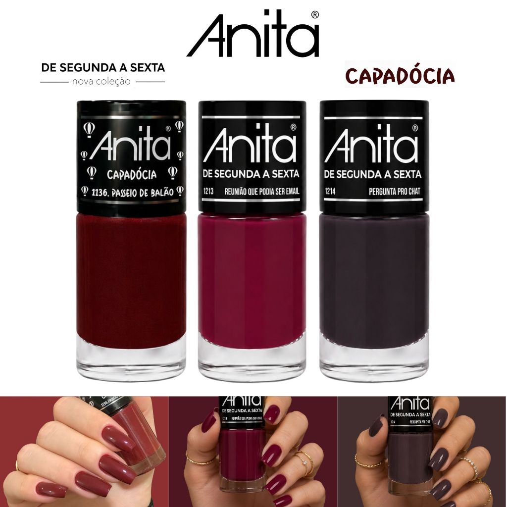 Kit 3 Esmaltes Anita 10ml Capadócia + De Segunda a Sexta 2 Coleções