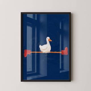Quadro Decorativo Arte Minimalista Pato Botas Com Moldura