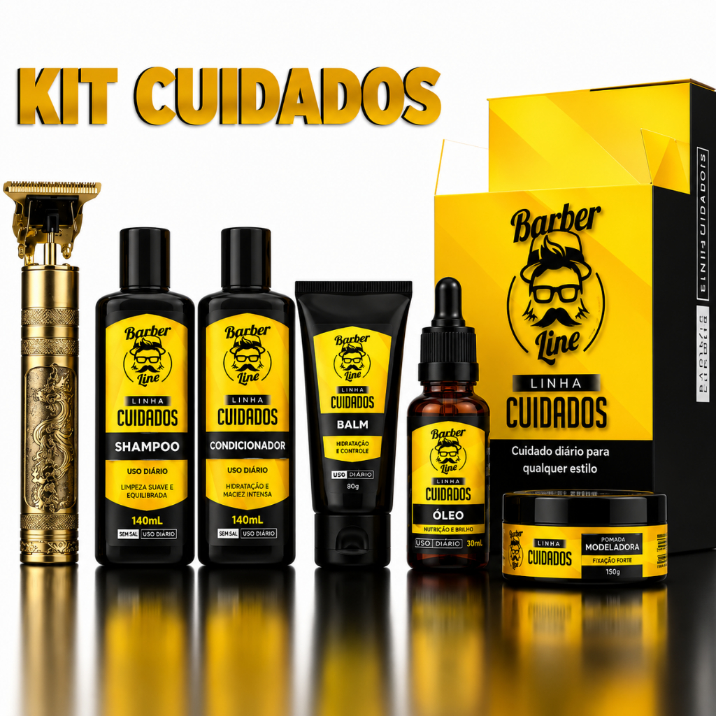 Kit Cuidados Para Barba Balm, Shampoo, Condicionador e Óleo Hidratante Maquina de Barbear