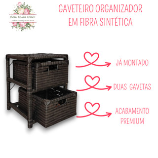 Gaveteiro Organizador Fibra Sintética 2 Gavetas Multiuso Artesanal Quarto Closet Banheiro 30x30x39