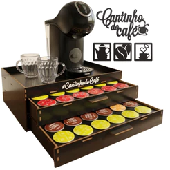 Bandeja Dolce Gusto 48 Cápsulas Preta Grande Placa Cantinho do Café 4 Peças Suporte Cafeteira Xícara