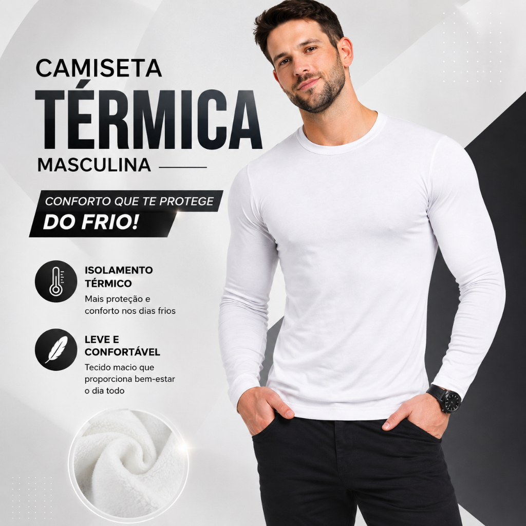 Camiseta Térmica Manga Longa Peluciada Inverno Frio