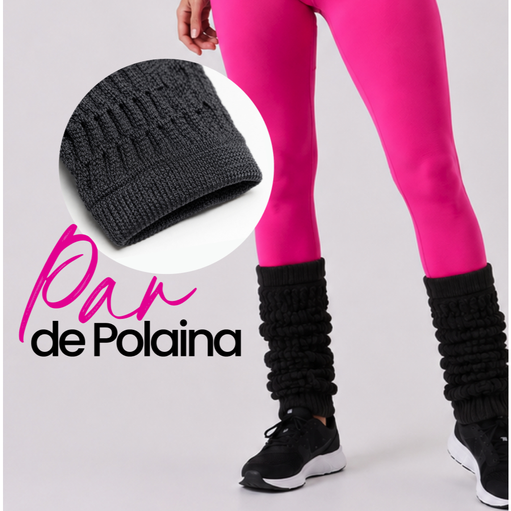 Par de Polaina Meia Fitness Preta Algodão Inverno Bota Academia Esporte Ballet Pernas Aquecidas