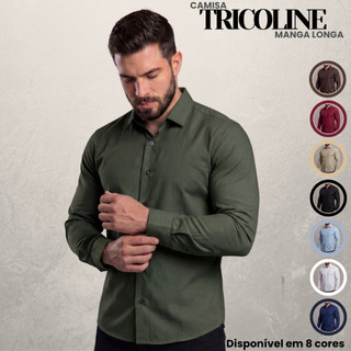 Camisa Masculina Social Manga Longa De Botão Algodão Tricoline Blusa Casual Básica Lisa |…