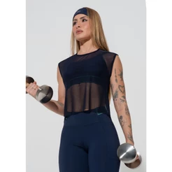CAMISETA FITNESS FEMININA DE TULE COM ELÁSTICO ACTIVITY DLK
