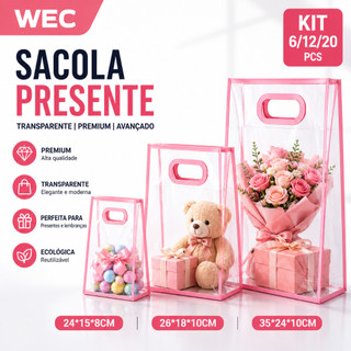 Kit 6/12/20 Sacolas de Presente Reutilizáveis ​​de PVC para Casamentos Festas e Eventos Vários Tamanhos