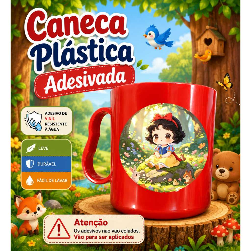 Kit 6 a 30 Canecas Branca de Neve Cute Personalizadas – Lembrancinha de Aniversário Infantil Menina – Festa Princesa
