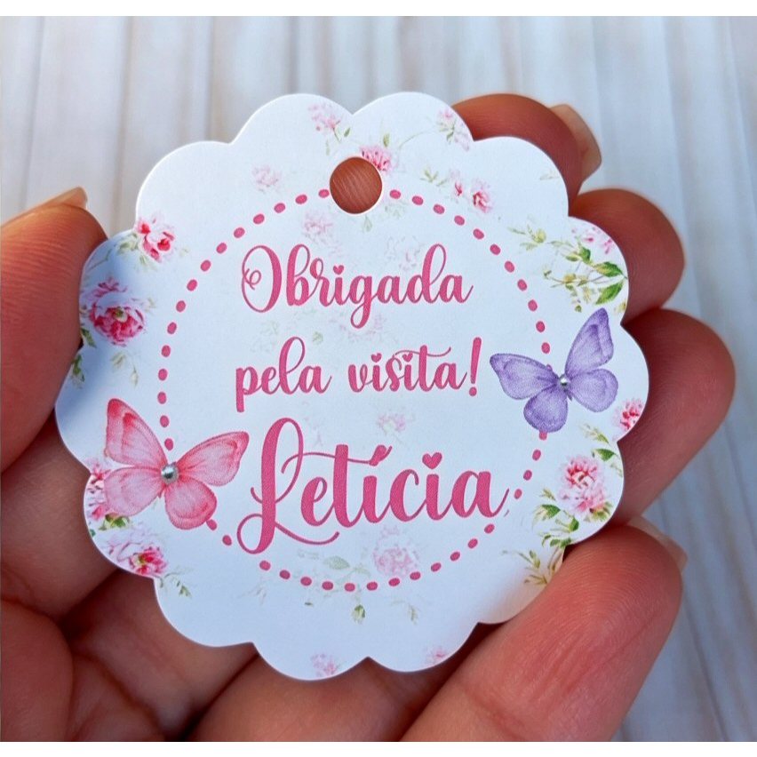 Tag Agradecimento Jardim Encantado Borboleta Lilás e Rosa - Tag  Floral Personalizada Festa Maternidade - Envio Rápido