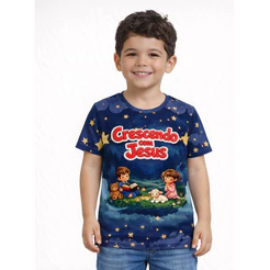 Camisa Masculina Infantil ou Adulta - Evangélica Crescendo com Jesus