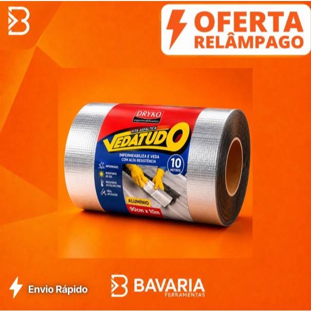 Fita Asfáltica Adesiva Vedatudo Dryko 90cm x 10m Cor Alumínio – Vedação e Impermeabilização