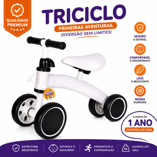 Triciclo Infantil De Equilíbrio Brinquedo Mini Bicicletinha Para Bebês Sem Pedal - Cor Branco