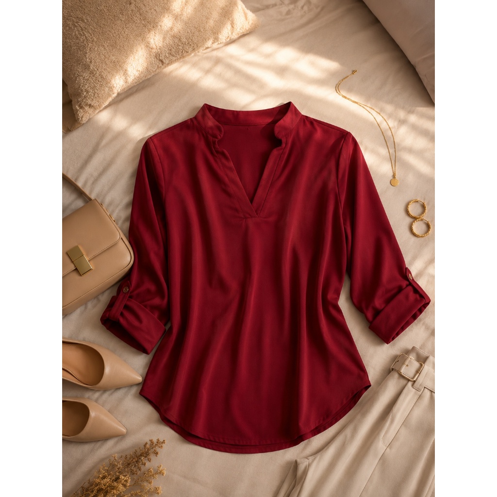 Camisa Feminina Elegante Blusa Social Manga 3/4 Bata Feminina Casual Roupa Trabalho Confortável