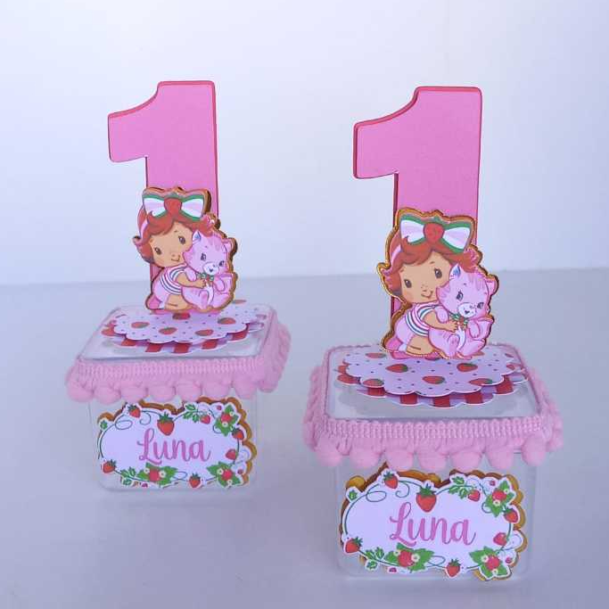 Caixinha Acrílica e Apliques 3d-MORANGUINHO BABY-CUTE-Personalizado com nome e idade-Festa-Lembrancinhas-Caixa