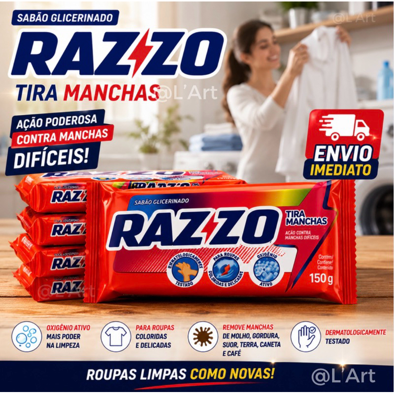 kit 1/2/4 Unidades Sabão Razzo Tira Manchas 150g Cada casa e  lavanderia