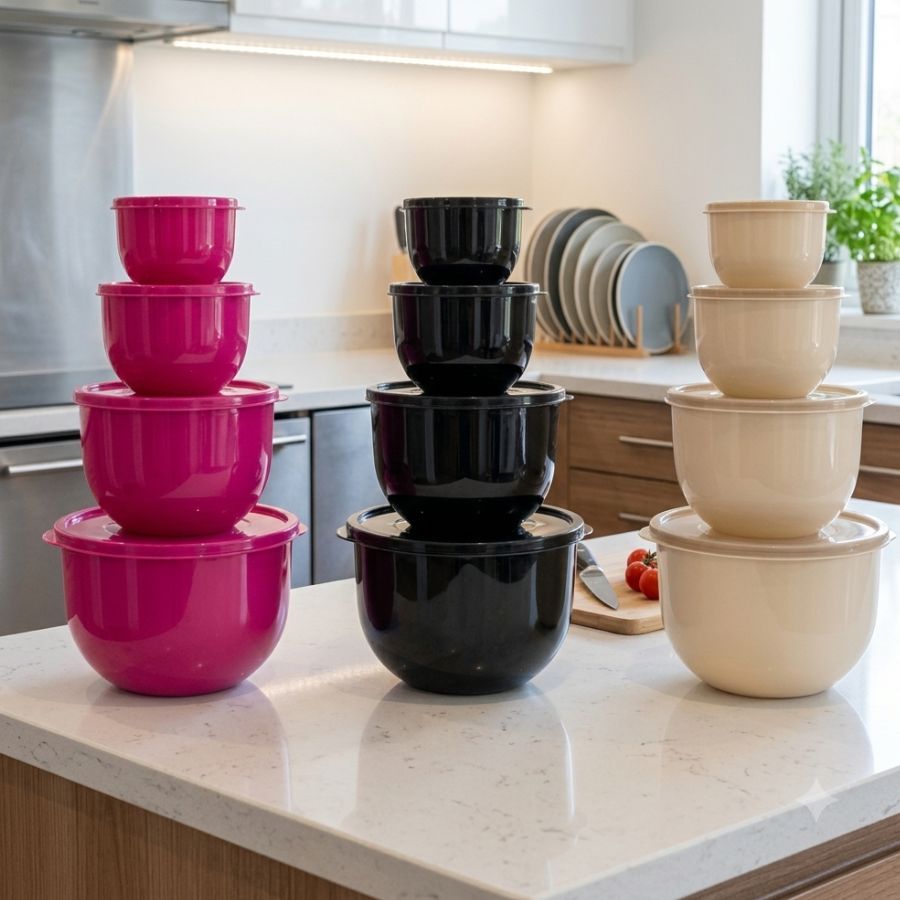 Conjunto 4 Potes Bowl Com Tampa Empilhavel Plastico Pedreira Utilidades