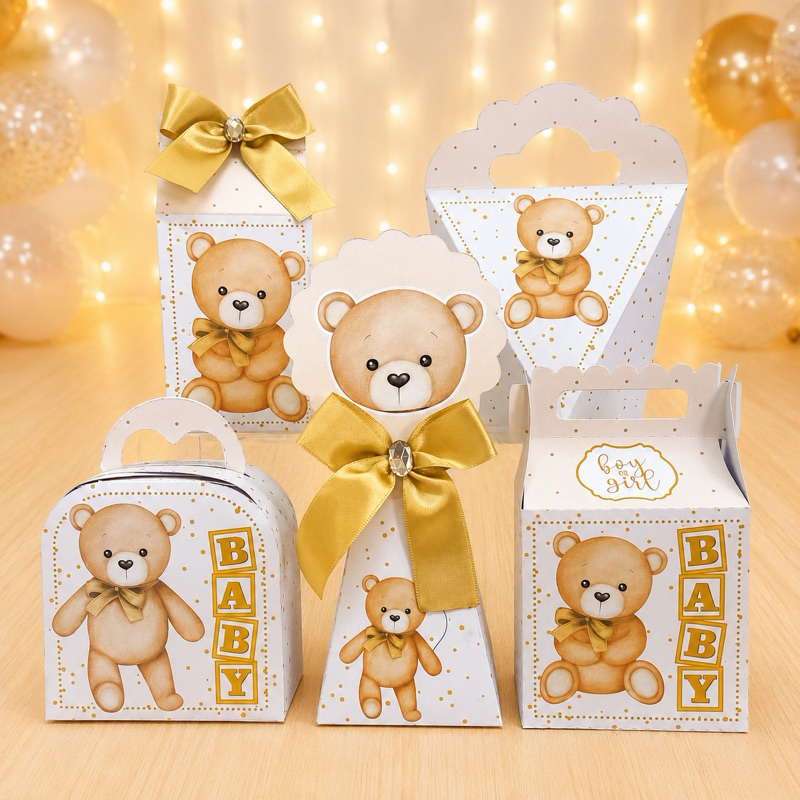 Kit Chá Revelação Ursinho Bege Neutro - Lembrancinhas - Chá de Bebê