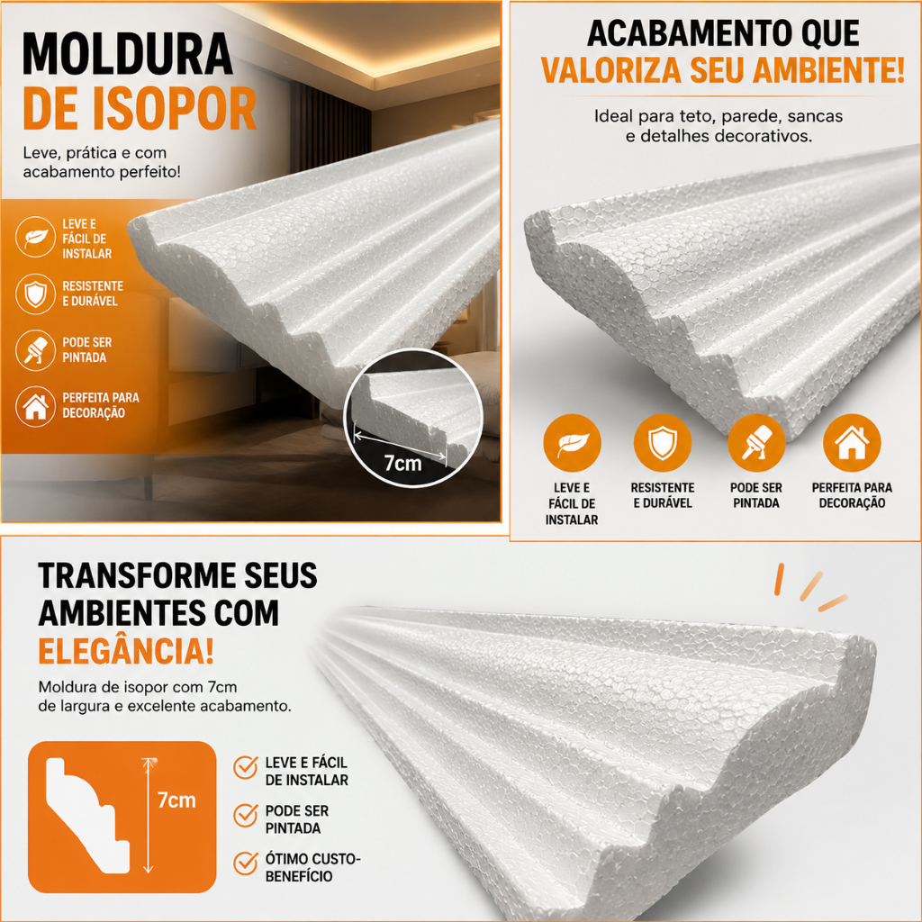 Roda Teto Sanca de Isopor EPS Antichamas 40 METROS – PURO, Alta Densidade e Qualidade Premium — imagem 2 de 2