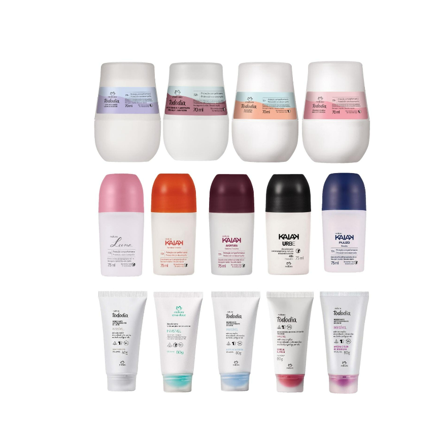 Desodorante Antitranspirante Roll-on e Creme Tododia / Luna / Kaiak Natura feminino e masculino