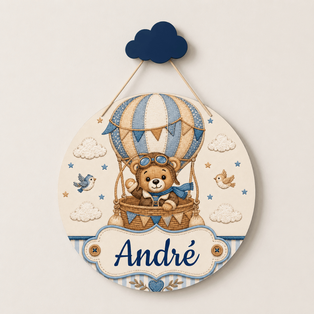 Porta Maternidade Ursinho Baloeiro Menino Nome Personalizado Decoração Infantil