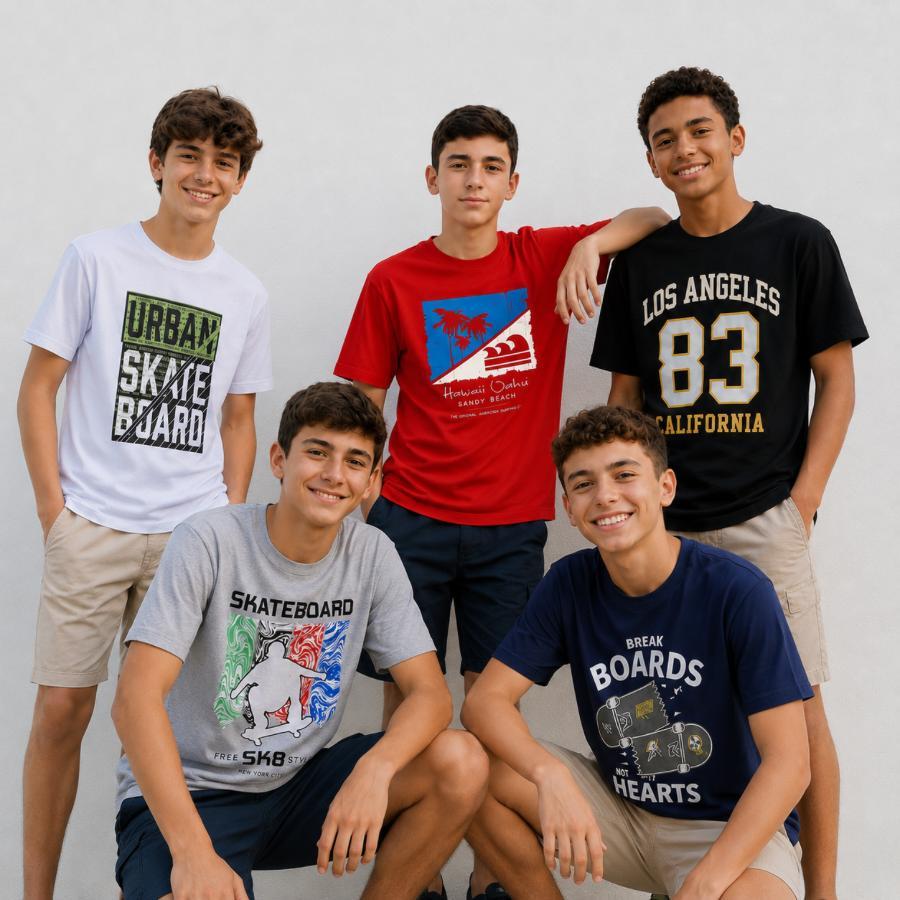Kit 5 Camisetas Manga Curta Juvenil Estampadas de Menino - camiseta de verão masculina 10 ao 16 anos