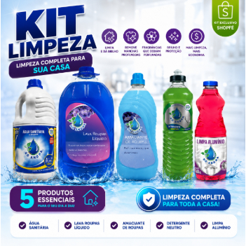 Kit 5 Limpeza Completa Só Aroma – Agua Sanitaria + Sabão Liquido + Amaciante + Detergente + Limpa alumínio
