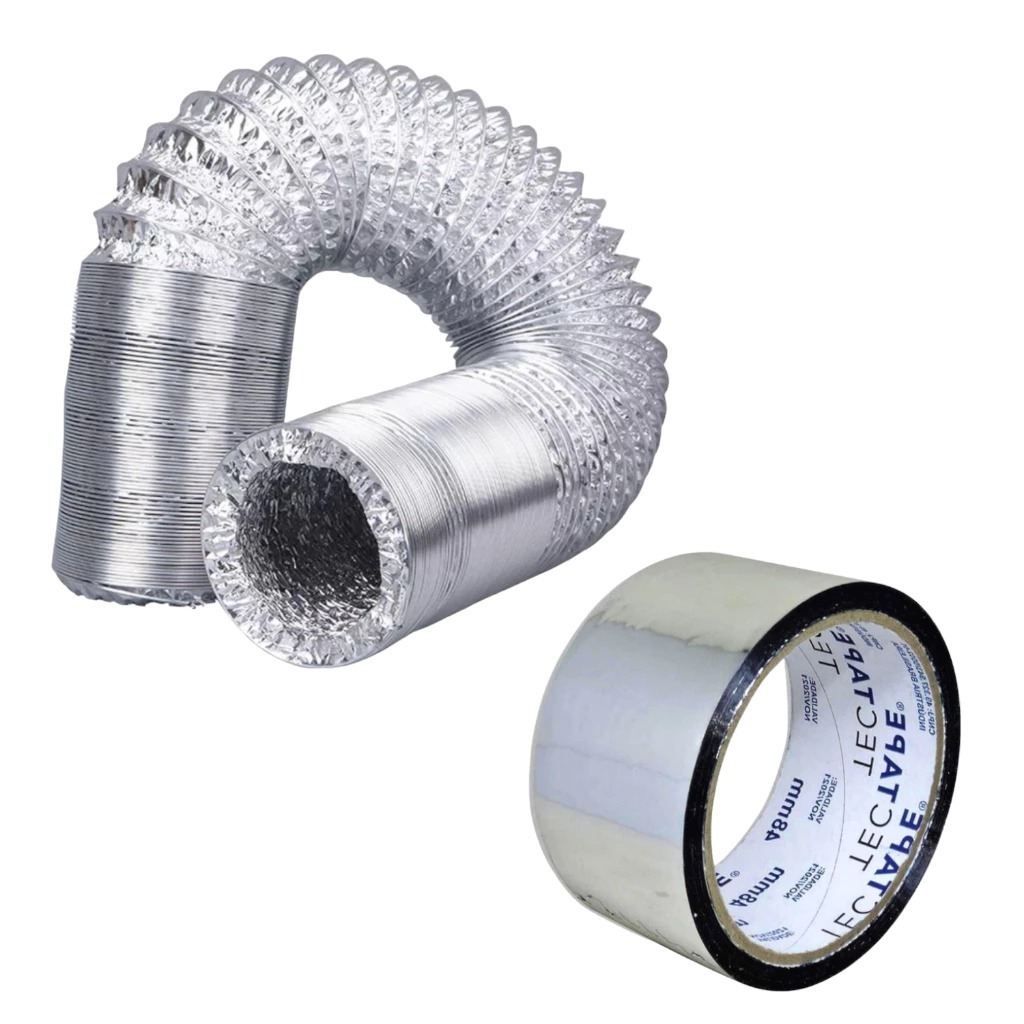 Kit Fita aluminizada + 1 Metro de Duto Flexível De Alumínio 100mm, 125mm, 150mm Coifa