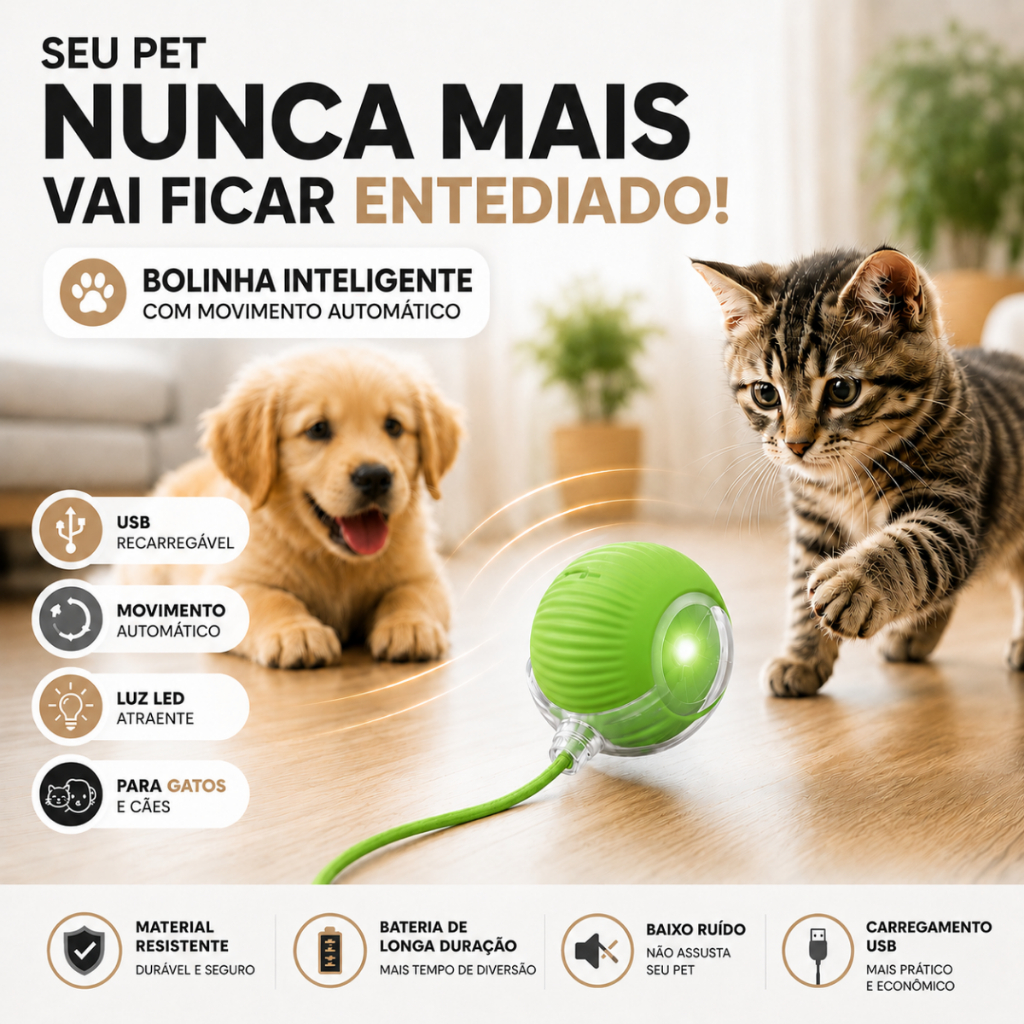 Bola Brinquedo Bolinha Inteligente para Gato Cachorro Interativa Automática Recarregável Anti Stress