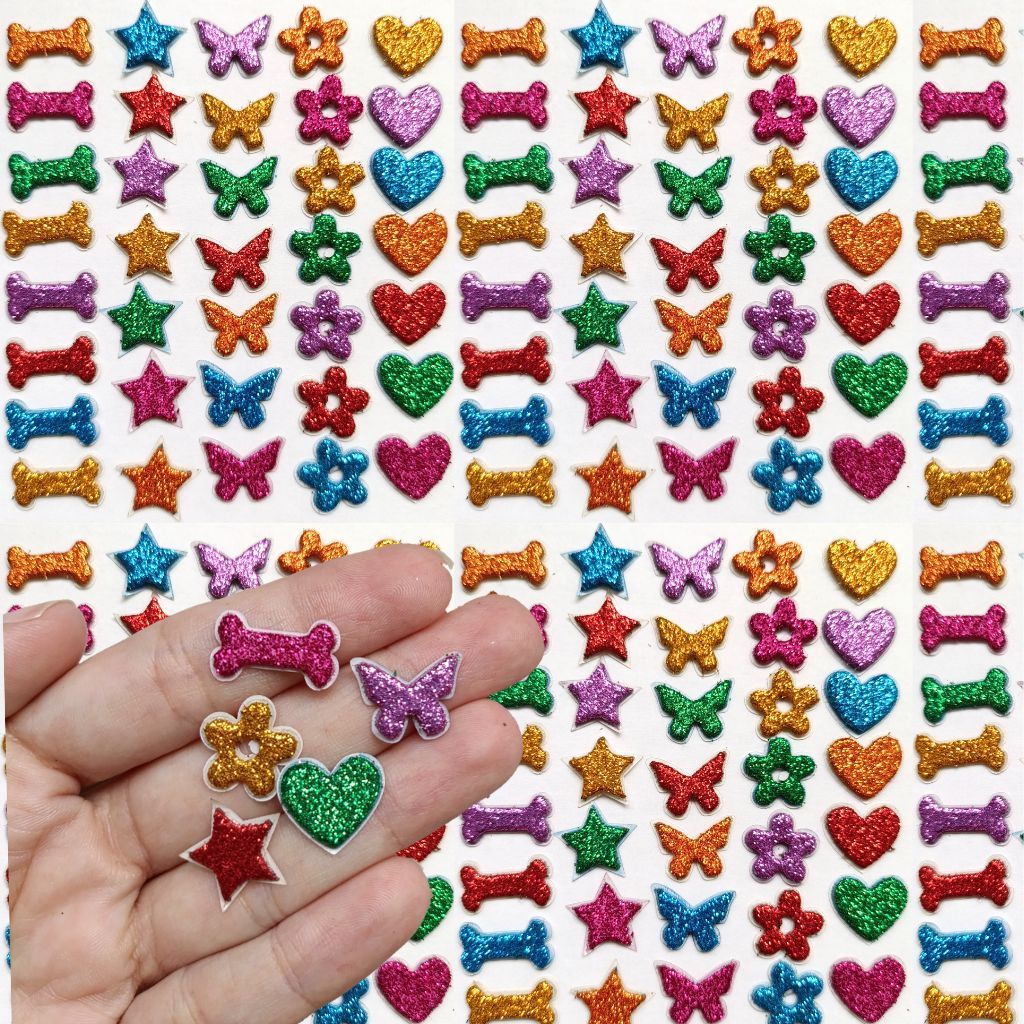 Mini Adesivos pet eva glitter para penteado banho e tosa