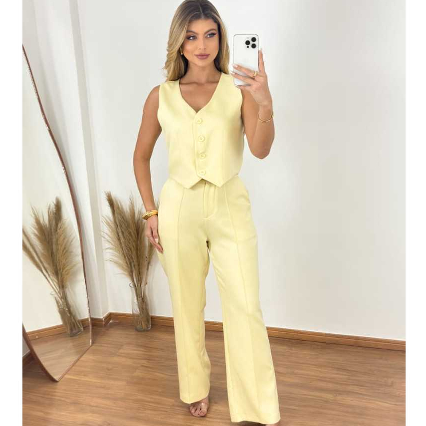 Conjunto Feminino Calca e Colete Elegante Casual e Confortavel