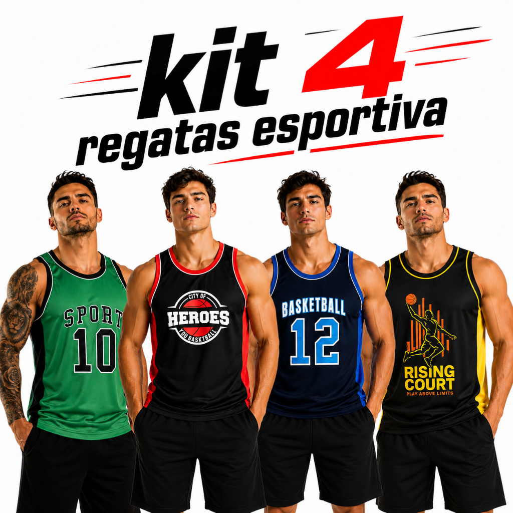 Kit 4 Camisetas Regata Esportiva Fitness Masculina para Academia e Esportes