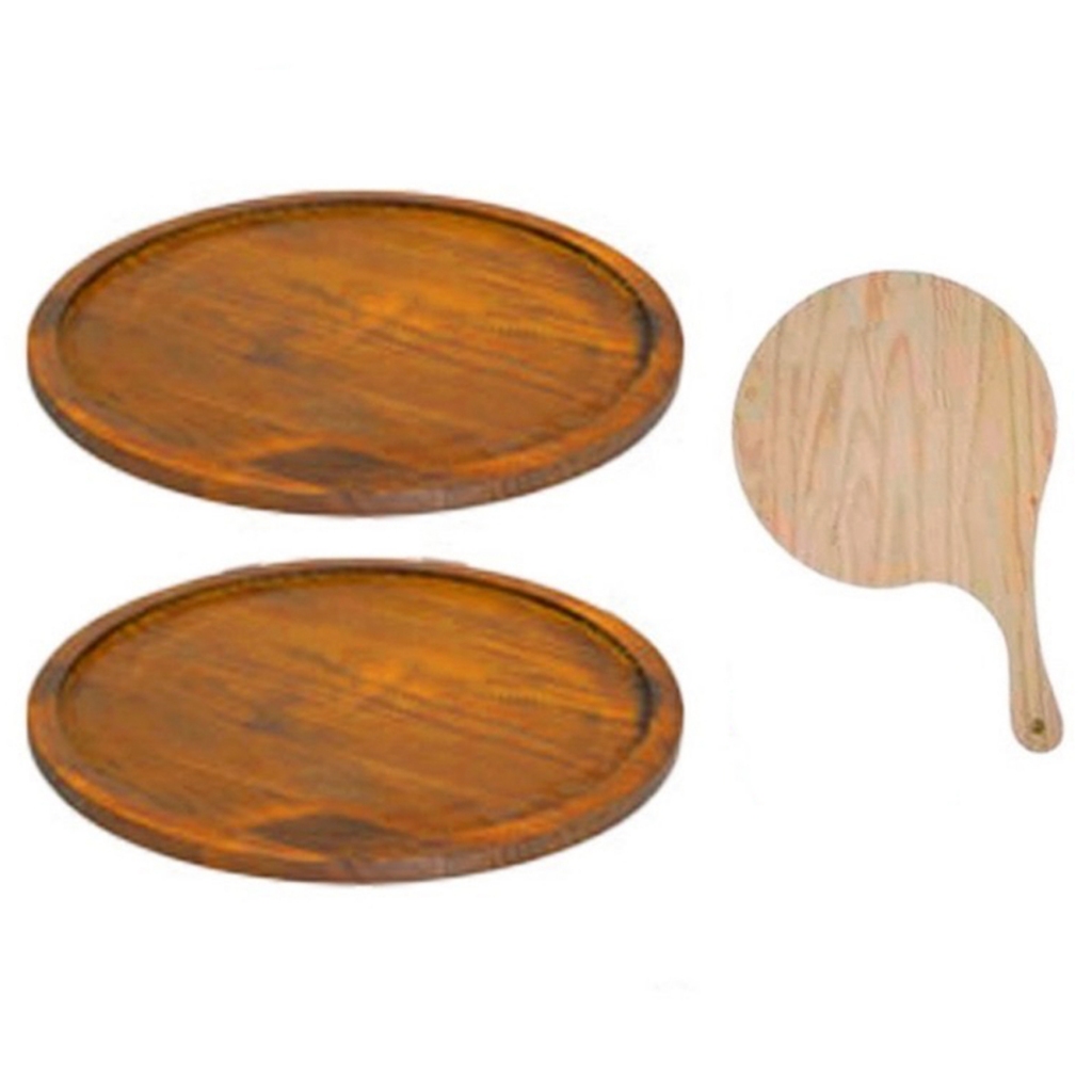 KIT 5 Bandejas Madeira Redonda 35cm para Servir Pizza Rustica R-37A GRATIS PA DE PIZZA