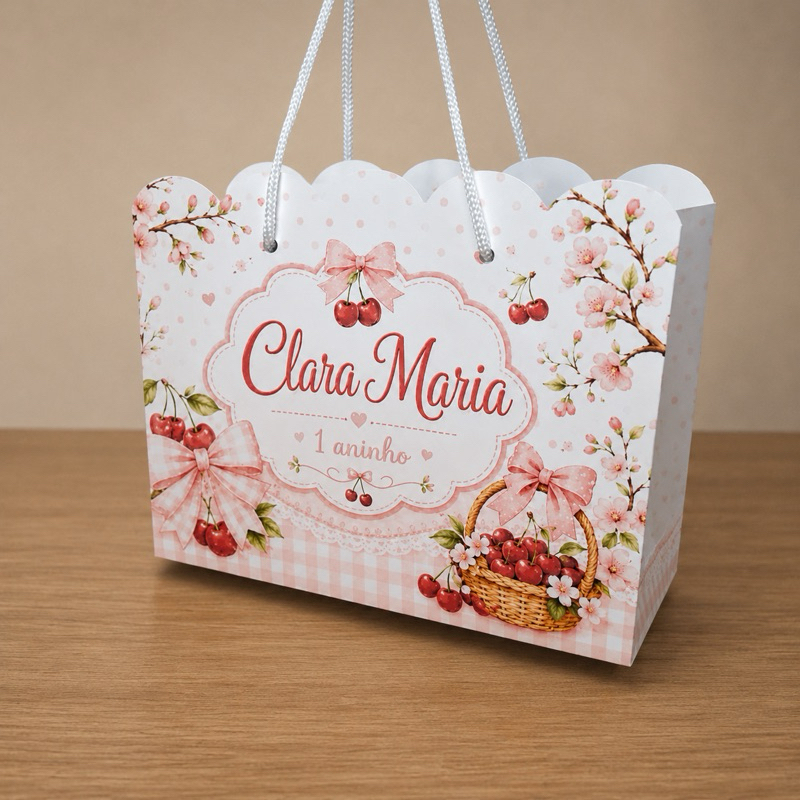 Sacolinha Nuvem Personalizada Infantil Cerejinha - Pegue e Monte - Lembrancinhas, Festas, Aniversários.