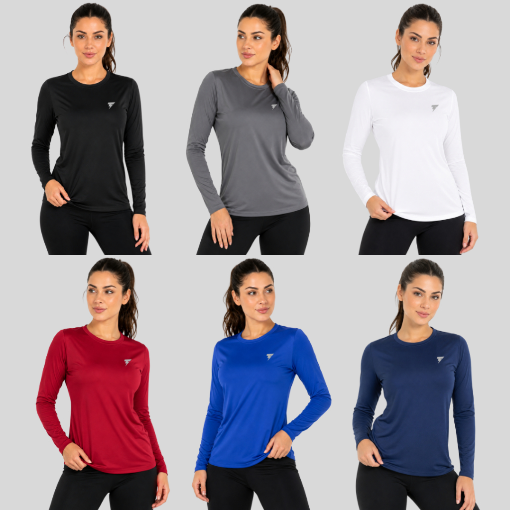 Camisa Feminina Manga Longa Segunda Pele Proteção Uv Contra Sol