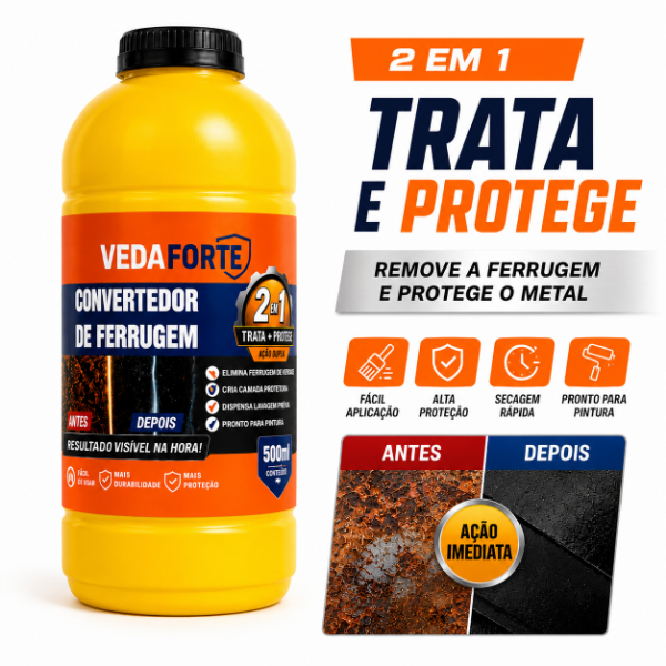 Removedor de Ferrugem e Convertedor 2 em 1 Ação Dupla Trata e Protege 500ml Veda Forte