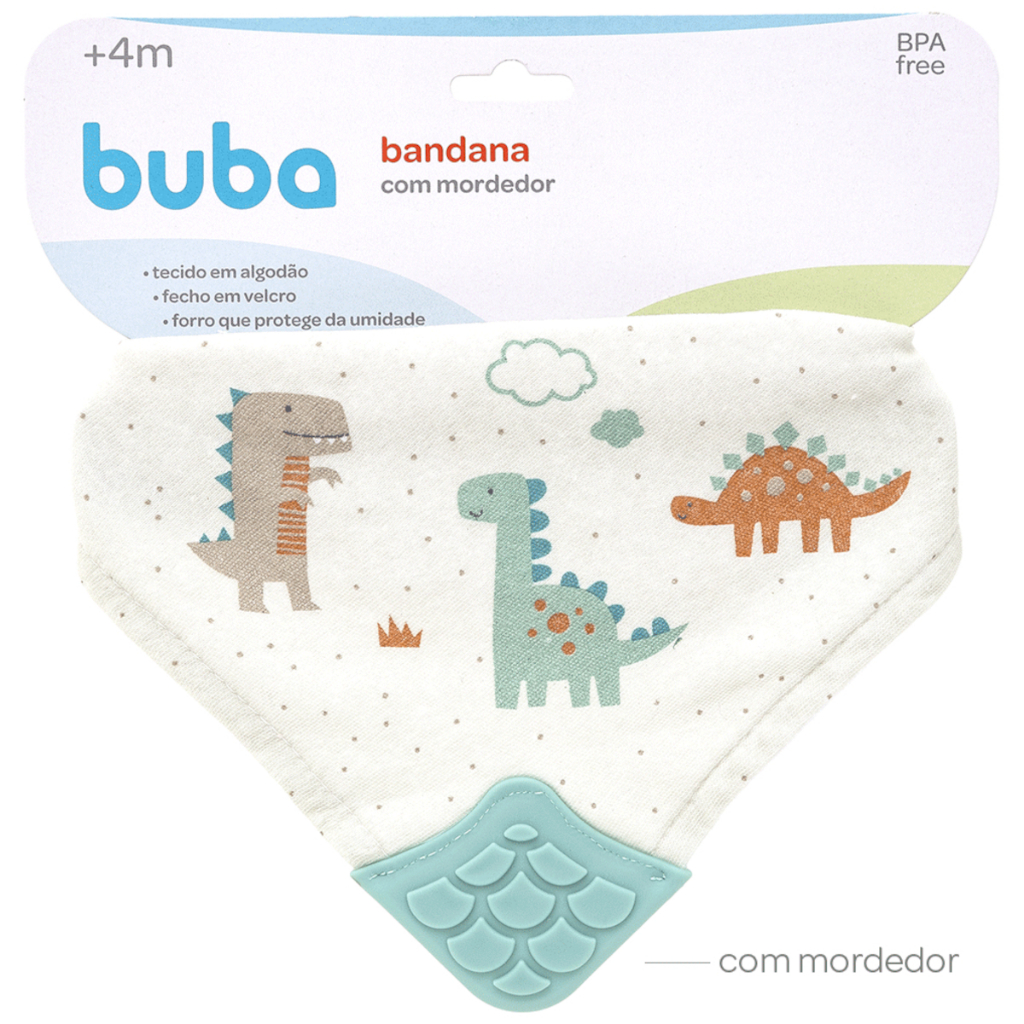 Babador Bandana Dino com mordedor ajustável velcro - estiloso - infantil -- Buba