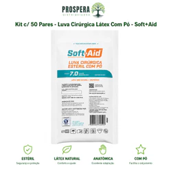 Kit 50 Pares Luva Cirúrgica De Látex Estéril Com Pó - Tamanhos 6,5 - 7,0 - 7,5 - 8,0 - 8,5 - SOFTAID EMBRAST