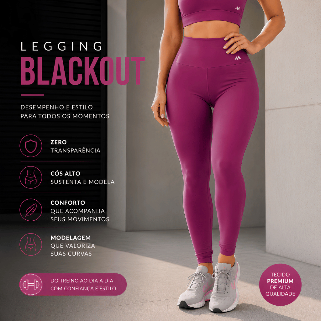 Legging Feminina Blackout Cós Alto Zero Transparência Fitness