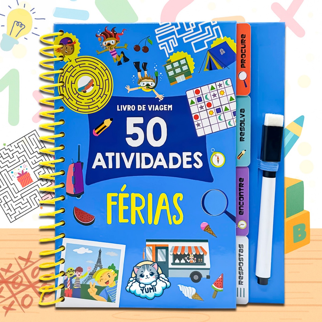 Livro de Viagem Infantil 50 Atividades Divertidas e Educativas Férias - Escreva 