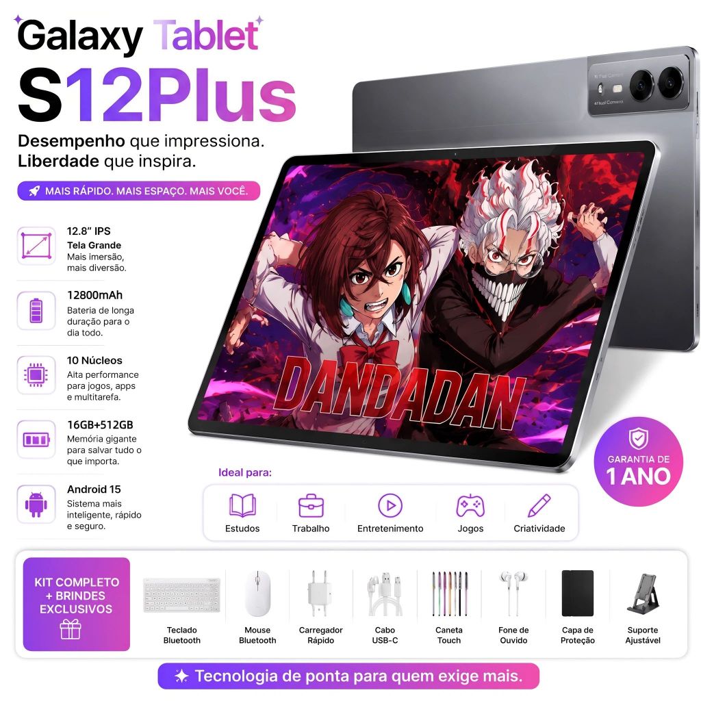 【Free Keyboard & mouse】Galaxy S12 Plus Tab 12.8-inch Tablet, 16GB+512GB, 12800mAh, Android15 5G Tab