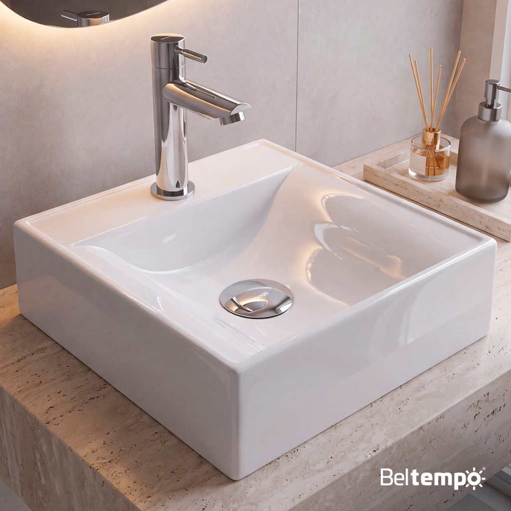 Cuba Pia de Apoio Sobrepor Quadrada 34x34 Branca Banheiro Lavabo Beltempo BT-349