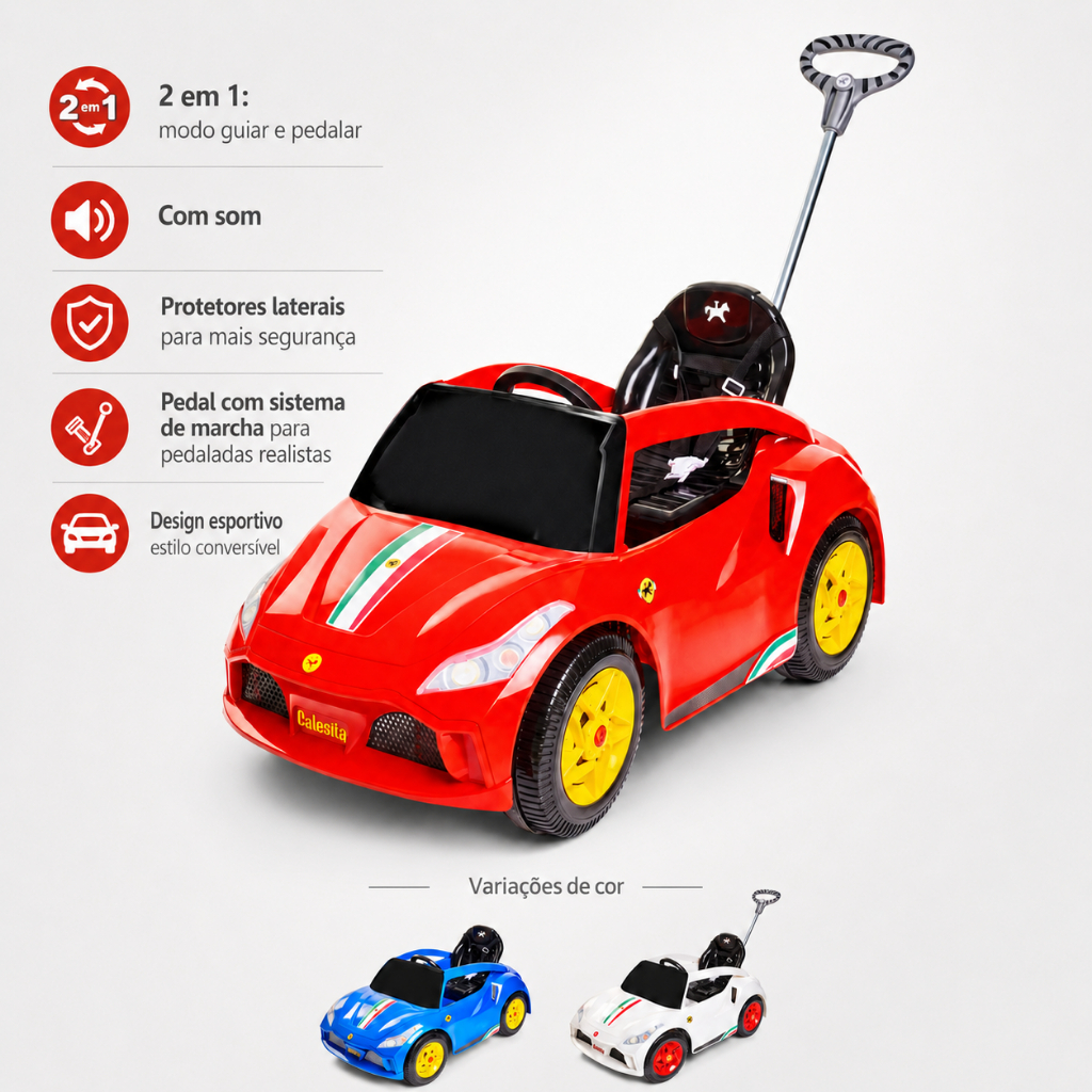 Carrinho Infantil Calesita Racer Turbo 2 em 1 Com Haste Para Passeio E Pedal Infantil