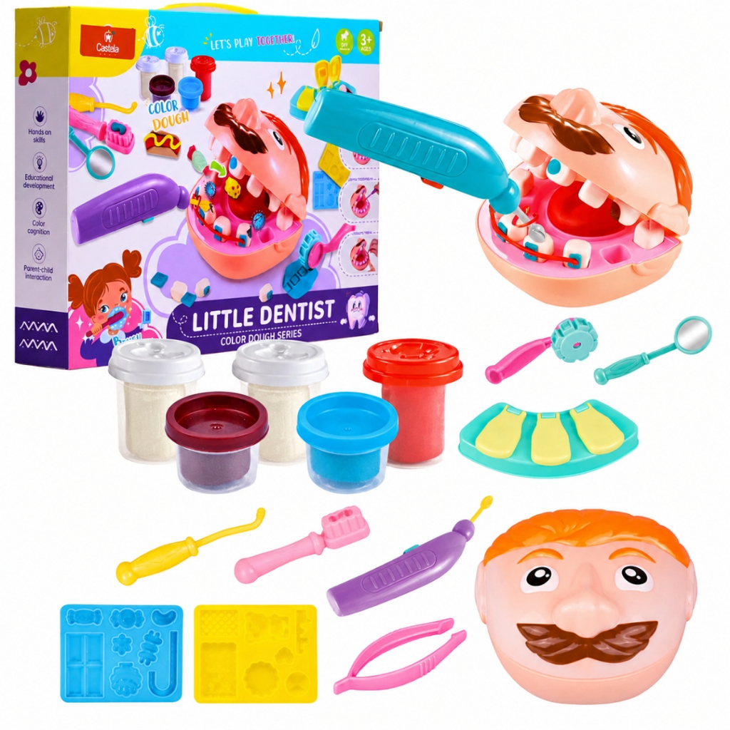 Brinquedo Brincando de Dentista C/ Massinha e Acessórios - Castela