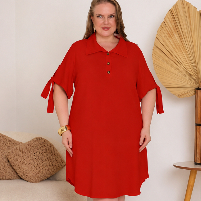 Vestido Feminino Plus Size Liso/Estampado Soltinho Manga Curta com Amarração – Casual e Confortável