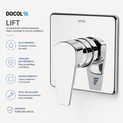 Acabamento Monocomando Para Chuveiro e Ducha Higiênica Alta Pressão 1/2" Cromado Lift Docol - Original