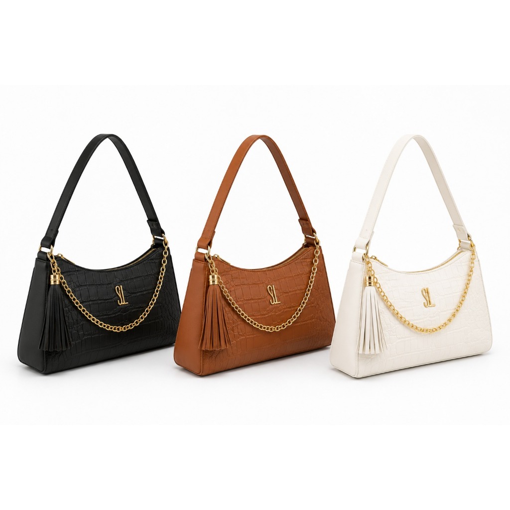 Kit 03 Bolsas Baguete Femininas Croco Couro Ecológico Alça de Ombro SL.
